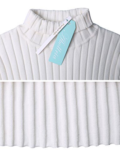 Abollria Suéter Elegante para Mujer Jerséy Clásico para Otoño Invierno Cuello Alto y Cuello Rotondo, Blanco, S