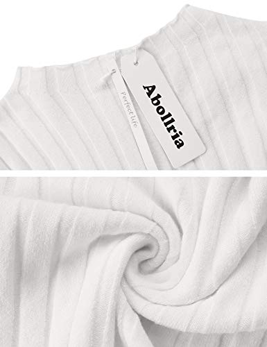 Abollria Suéter Mujer Básico Jerséy Cuello Redondo Clásico Suave Pullover de Punto Slim Fit Elegante Sweater Manga Larga para Otoño Invierno, Blanco, XXL