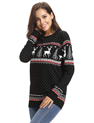 Abollria Suéteres Navideños Jersey de Navidad Pullover de Punto para Mujer Hombre Nina Niño