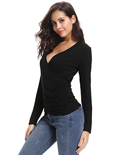 Abollria T-Shirt Manga Larga para Mujer Crossover Camisetas Sexy Deportivo y Casual Tops o Blusas Cuello-V