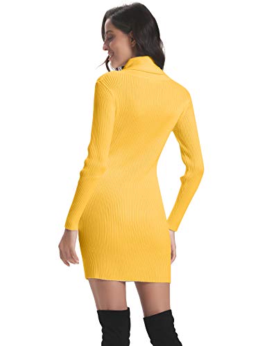 Abollria Vestido a Punto Cuello Alto Suéter Elegante para Mujer Jerséy Clásico para Otoño Invierno Cuello Alto, Amarillo, L