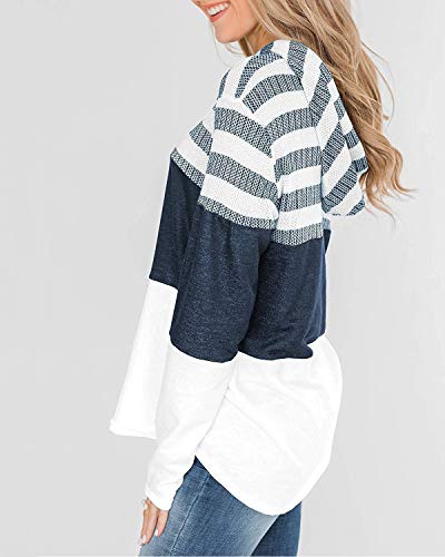 ABRAVO Mujer Sudadera con Capucha Manga Larga Jerséis Sueltos Sudadera con Estampado la Camiseta Otoño Invierno Mujer Chándal (S, Rayado Blanco)