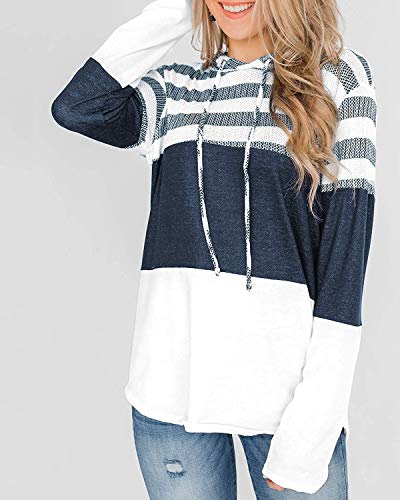 ABRAVO Mujer Sudadera con Capucha Manga Larga Jerséis Sueltos Sudadera con Estampado la Camiseta Otoño Invierno Mujer Chándal (XL, Rayado Blanco)