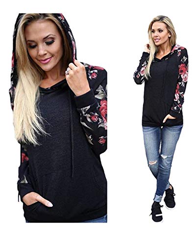 ABRAVO Mujer Sudadera con Capucha Manga Larga Jerséis Sueltos Sudadera con Estampado la Camiseta Otoño Invierno Mujer Chándal,Negro,S