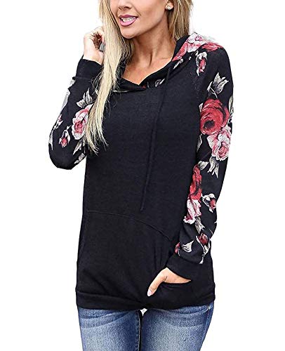 ABRAVO Mujer Sudadera con Capucha Manga Larga Jerséis Sueltos Sudadera con Estampado la Camiseta Otoño Invierno Mujer Chándal,Negro,S