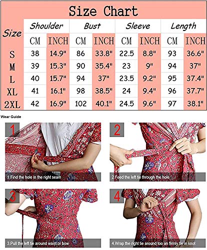 Abravo Mujer Vestido Bohemio Corto Florales Nacional Verano Vestido Casual Magas Cortas Chic de Noche Playa Vacaciones (2XL=EU42-44, Naranja-1)