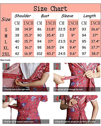 Abravo Mujer Vestido?Bohemio Corto Florales Nacional Verano Vestido Casual Magas Cortas Chic de Noche Playa Vacaciones,Azul Oscuro,S