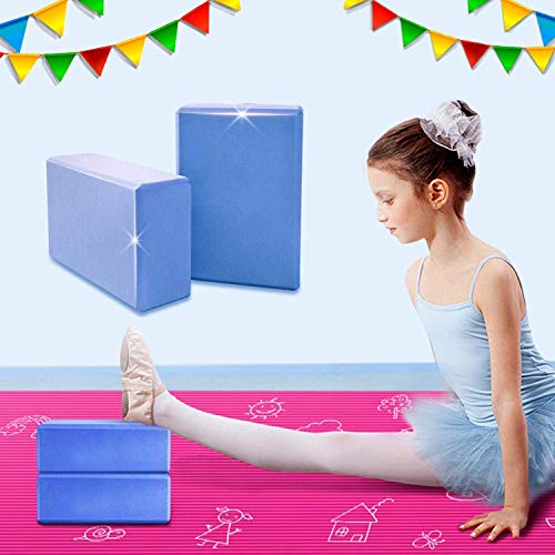 Abree 2pcs Bloques de Yoga+Correa - Bloque de Espuma EVA de Alta Densidad para Hacer Ejercicios en Casa-Set de Yoga para Mejorar Fuerza y Flexibilidad Yoga/Pilates Amantes (Azul)