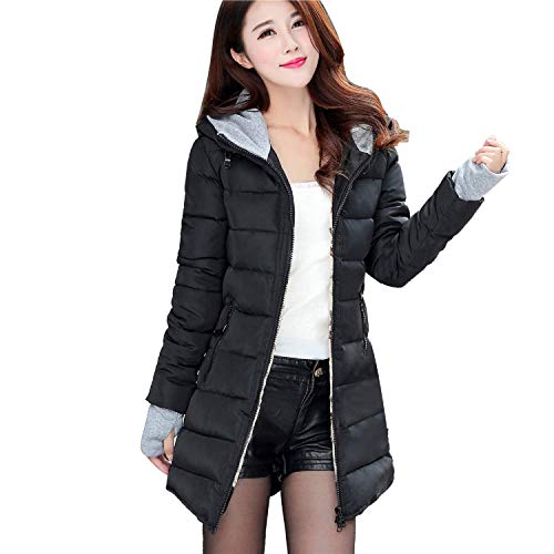 Abrigo de Cremallera Acolchado Chaqueta Largo con Capucha de Manga Larga para Mujer Invierno Parka Pullover Hanyixue