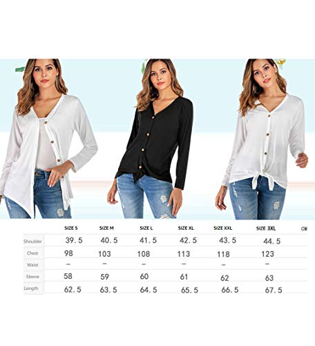 Abrigo de Manga Larga Camisetas sin Mangas Mujer Waffle para Mujer Tejido Blusa Túnica Nudo de Corbata Henley Tops Camisas Sueltas de Corte Suelto