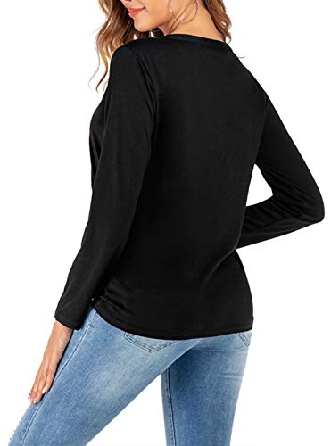 Abrigo de Manga Larga Camisetas sin Mangas Mujer Waffle para Mujer Tejido Blusa Túnica Nudo de Corbata Henley Tops Camisas Sueltas de Corte Suelto