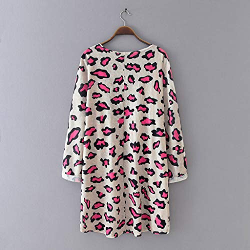 Abrigo Largo de Manga Larga con Estampado de Leopardo para Mujer Camisa Casual Elegante de Moda Tops Informal cómoda de Fiesta otoño e Invierno para Mujer(Rosa,L)