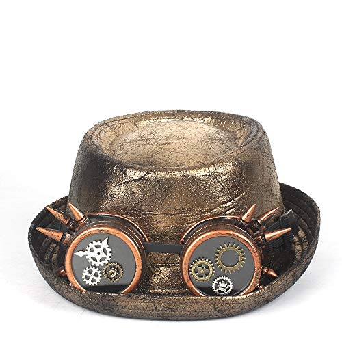 Accesorios sombrero de ala ancha diario Pintura metalizada cuero de los hombres de oro Pork Pie Hat for obtener el sombrero de Fedora de Steampunk del caballero del sombrero plano Gear Gafas Porkpie s