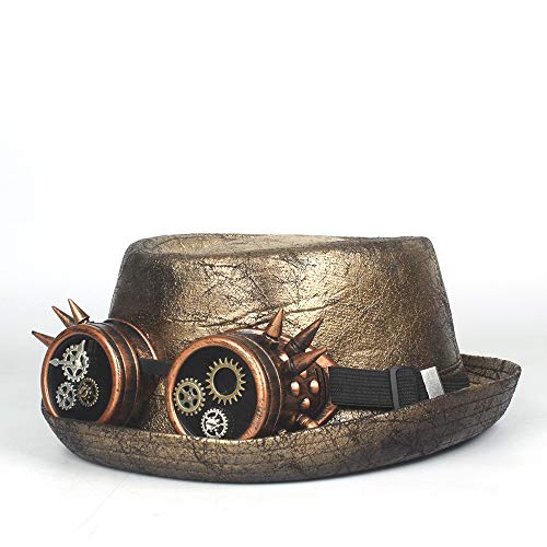 Accesorios sombrero de ala ancha diario Pintura metalizada cuero de los hombres de oro Pork Pie Hat for obtener el sombrero de Fedora de Steampunk del caballero del sombrero plano Gear Gafas Porkpie s