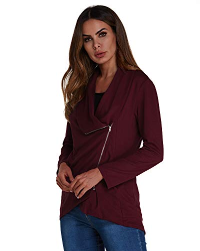 ACHIOOWA Chaqueta Corta Mujer Manga Larga Tops Casual Blusa Cárdigan con Frente Abierto Abrigos Solapa Oficina Vino Rojo 2XL
