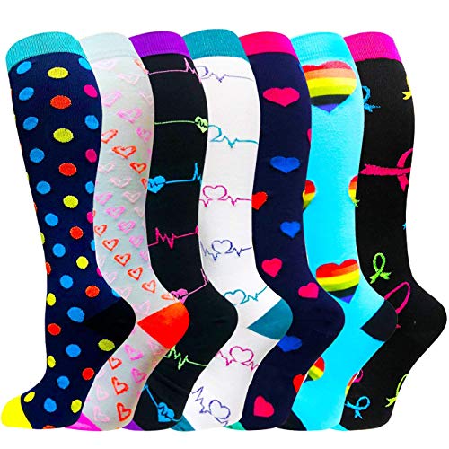 ACTINPUT 3/7 Pares Calcetines de compresión para Mujeres y Hombres 20-25 mmHg es el Mejor atlético, Correr,Escalar Montaña,Vuelo, Viajes, Enfermeras, Edema