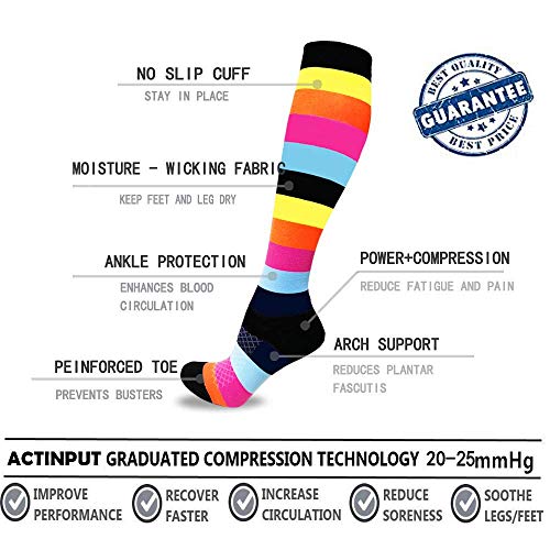 ACTINPUT 3/7 Pares Calcetines de compresión para Mujeres y Hombres 20-25 mmHg es el Mejor atlético, Correr,Escalar Montaña,Vuelo, Viajes, Enfermeras, Edema