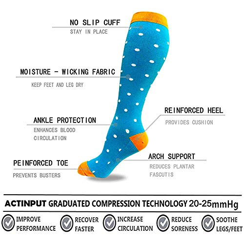 ACTINPUT Calcetines de compresión para Mujeres y Hombres 20-25 mmHg es el Mejor atlético, Correr,Escalar Montaña,Vuelo, Viajes, Enfermeras, Edema