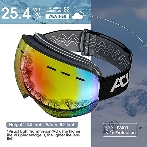 ACURE Gafas de Esquí, Máscara Gafas Esqui Snowboard Esquiar OTG sin Marco Doble Lente con protección Anti Niebla y UV400 para Hombre Mujer Adultos Juventud Jóvenes Chicos Chicas