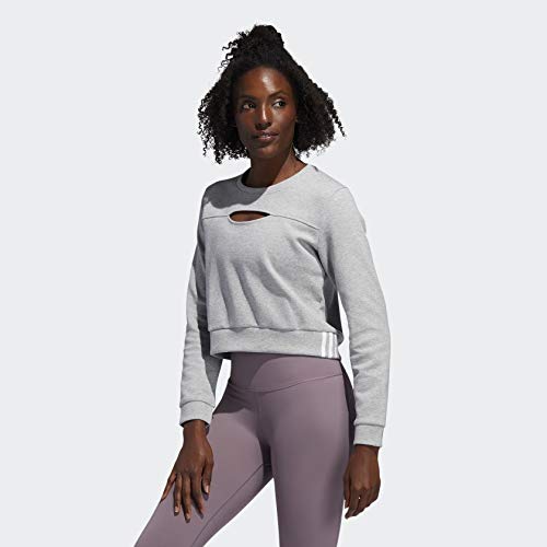 adidas 3s Performance Sweatshirt Sudadera con Capucha, Gris Jaspeado/Blanco, XS para Mujer