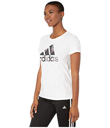 adidas Camiseta deportiva para mujer. - GUR53, playera deportiva con insignia., S, Blanco
