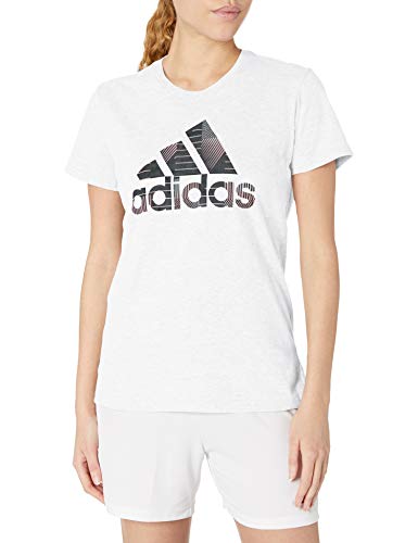 adidas Camiseta deportiva para mujer. - GUR53, playera deportiva con insignia., S, Blanco