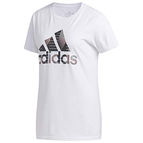 adidas Camiseta deportiva para mujer. - GUR53, playera deportiva con insignia., S, Blanco