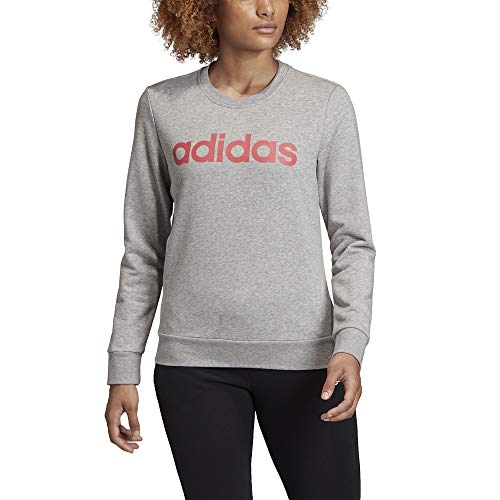 adidas Essentials Linear Sweatshirt Sudadera, Mujer, Gris(Medium Grey Heather/Bliss Pink), 2XS