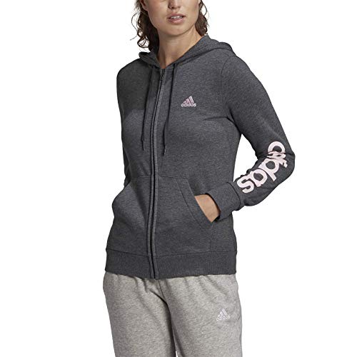 adidas GL0793 W LIN FT FZ HD Sweat womens dark grey heather/clear pink L