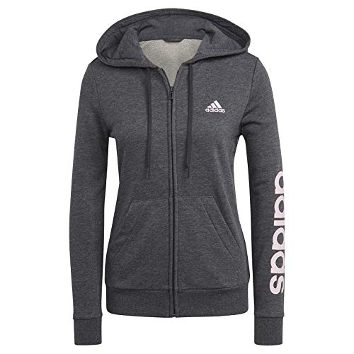 adidas GL0793 W LIN FT FZ HD Sweat womens dark grey heather/clear pink L