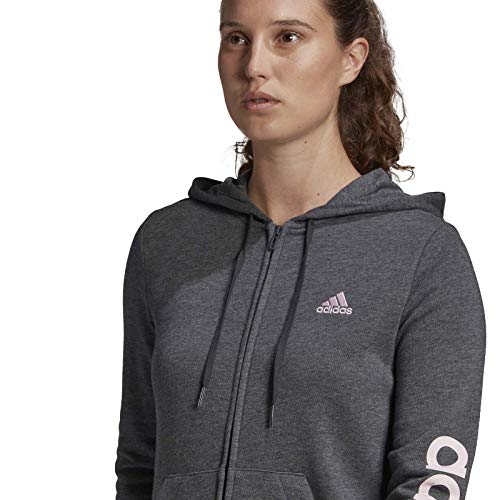 adidas GL0793 W LIN FT FZ HD Sweat womens dark grey heather/clear pink L