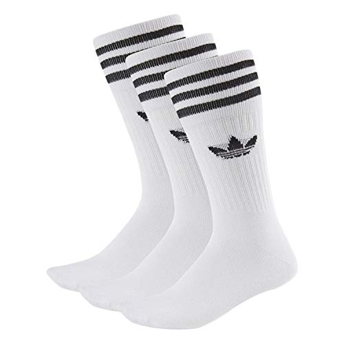 adidas Solid Crew Socks - Calcetines (3 unidades, talla 39-42), color blanco y negro