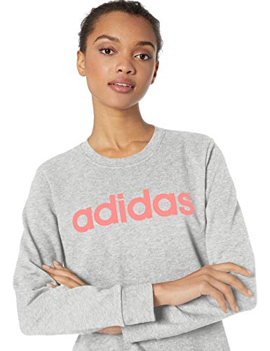 adidas Sudadera con Capucha de Cuello Redondo para Mujer, Color Gris Mediano/Rosa, Talla pequeña