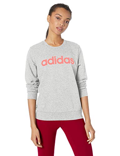 adidas Sudadera con Capucha de Cuello Redondo para Mujer, Color Gris Mediano/Rosa, Talla pequeña