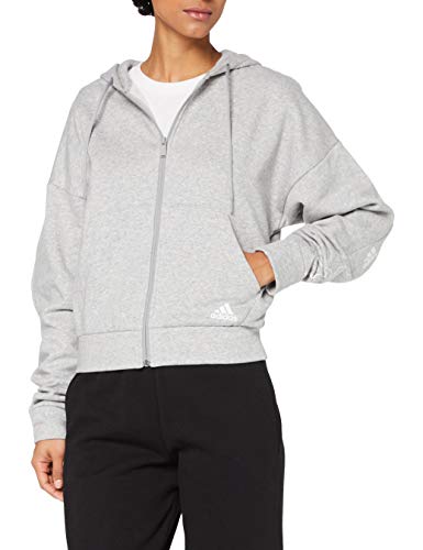 adidas W BOS AOP FZ HD Sweatshirt, Mujer, Medium Grey Heather/White, XL