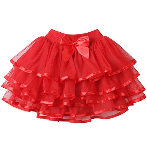 Adorel Falda de Tul Tutú Enagua Plisada Volantes para Niña Rojo 4-6 años (Tamaño del Fabricante 120)