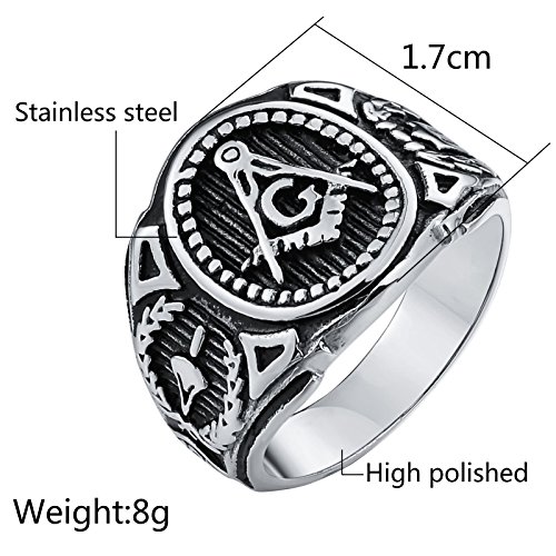 Aeici Anillo Colgante Hombres Acero Inoxidable Sello Punk Banda Masón Masónico G Anillos Plata Tamaño 27