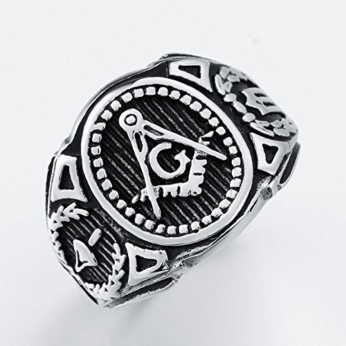 Aeici Anillo Colgante Hombres Acero Inoxidable Sello Punk Banda Masón Masónico G Anillos Plata Tamaño 27