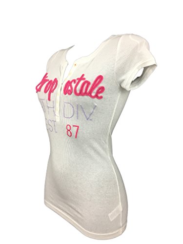 AEROPOSTALE Camiseta Henley de manga corta para mujer (blanco, mediano)