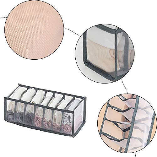 afdg Organizador de Cajones, Juego de 3 Piezas Organizador de Ropa Interior de Armario, Caja de Ropa Interior Plegable para Sujetadores, Calcetines, Corbatas, Cinturones, Broches (Gris)