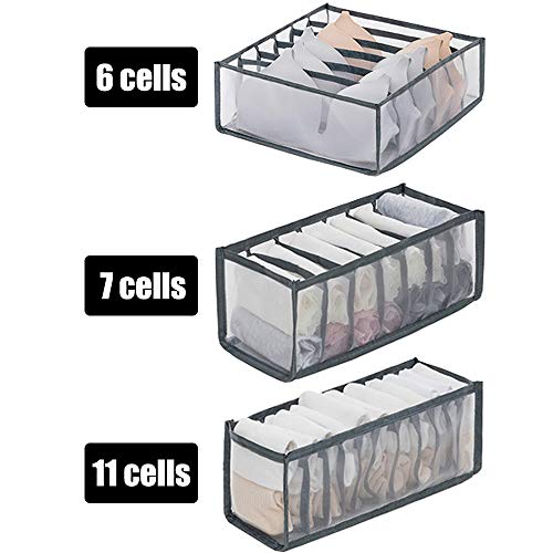 afdg Organizador de Cajones, Juego de 3 Piezas Organizador de Ropa Interior de Armario, Caja de Ropa Interior Plegable para Sujetadores, Calcetines, Corbatas, Cinturones, Broches (Gris)