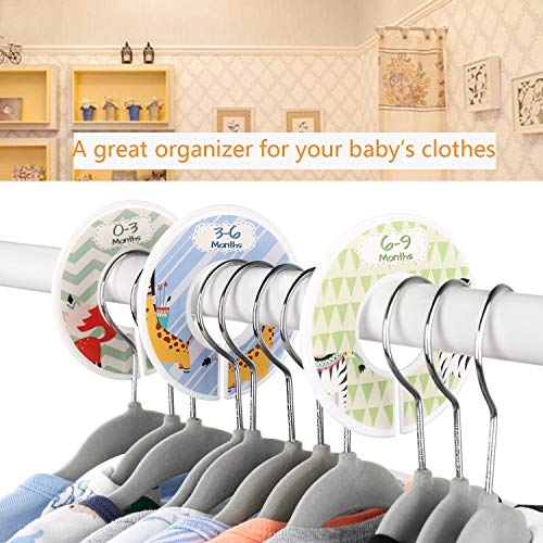 Afufu Separadores de Talla de Estante de Ropa, 12 Divisores de Vestuario para Bebés, Cosas para Bebe Organizador de Clóset Redondo Perfecto para Regalo de Baby Shower (Tema de Animales)