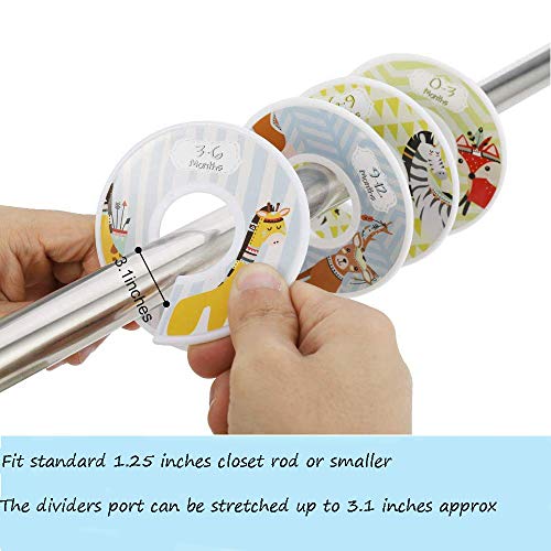 Afufu Separadores de Talla de Estante de Ropa, 12 Divisores de Vestuario para Bebés, Cosas para Bebe Organizador de Clóset Redondo Perfecto para Regalo de Baby Shower (Tema de Animales)