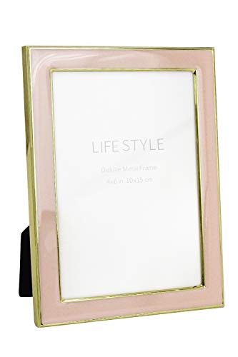 Afuly Marco de fotos de oro rosa de 6 x 4 marco de metal simple lindo regalo de decoración dorado para las mujeres