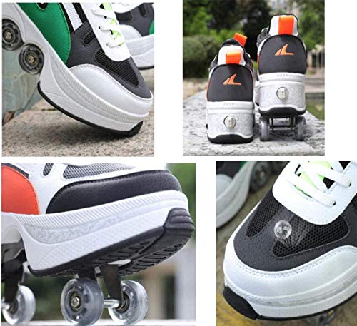 AGLOAT Patines para mujer, Quad Roller Skates para niños, con ruedas para niñas/zapatos unisex, zapatos de patada para adultos, zapatos de skate técnicos para deportes al aire libre, verde-39EU