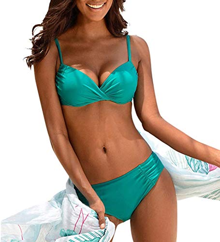 AGLOAT Traje de baño de mujer push up brasileño, conjunto de bikini halter retro, traje de baño H-M