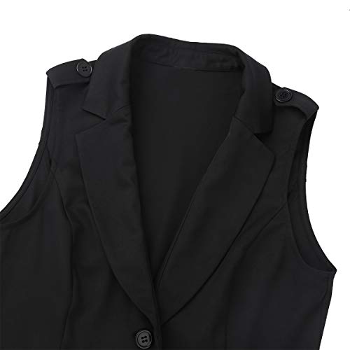 Agoky Chaleco Mujer Chica Vestimenta Classico Traje Formal de Fiesta Ceremonia Bautizo Boda Algodón Camisa sin Mangas V Cuello Botones Uniforme Camarera Suit Vest Waistcoat Negro Small