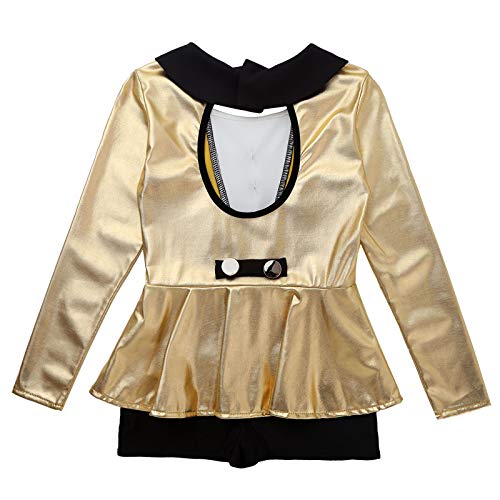 Agoky Maillot de Danza Ballet Gimnasia Rítmica Leotardo Body Metálico Brillante Elástico para Niñas de Manga Larga Danza Moderna Jazz Fiesta Carnaval Dorado 5-6 años