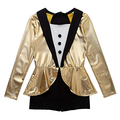 Agoky Maillot de Danza Ballet Gimnasia Rítmica Leotardo Body Metálico Brillante Elástico para Niñas de Manga Larga Danza Moderna Jazz Fiesta Carnaval Dorado 5-6 años
