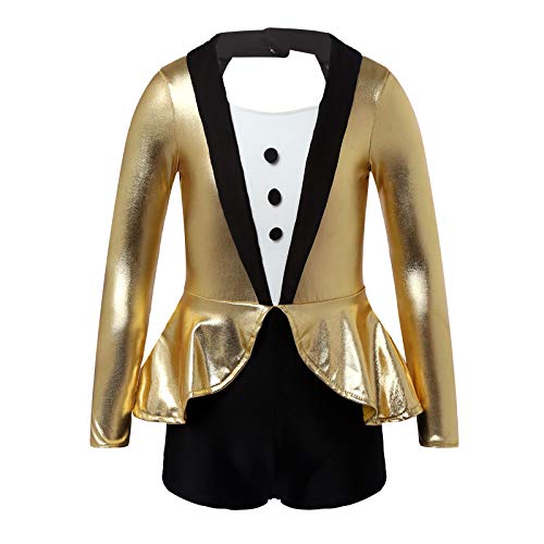 Agoky Maillot de Danza Ballet Gimnasia Rítmica Leotardo Body Metálico Brillante Elástico para Niñas de Manga Larga Danza Moderna Jazz Fiesta Carnaval Dorado 5-6 años